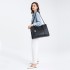 LG2056 - Miss Lulu Structured PU Leather Top Handle Tote Bag - Black